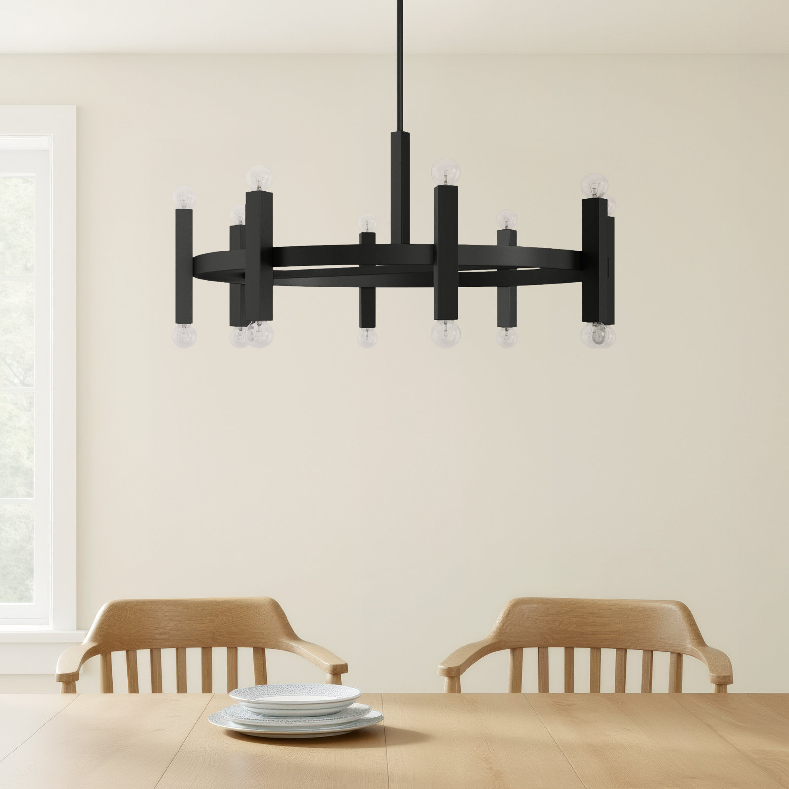 Cassi 16 - Light Wagon Wheel Chandelier, Black