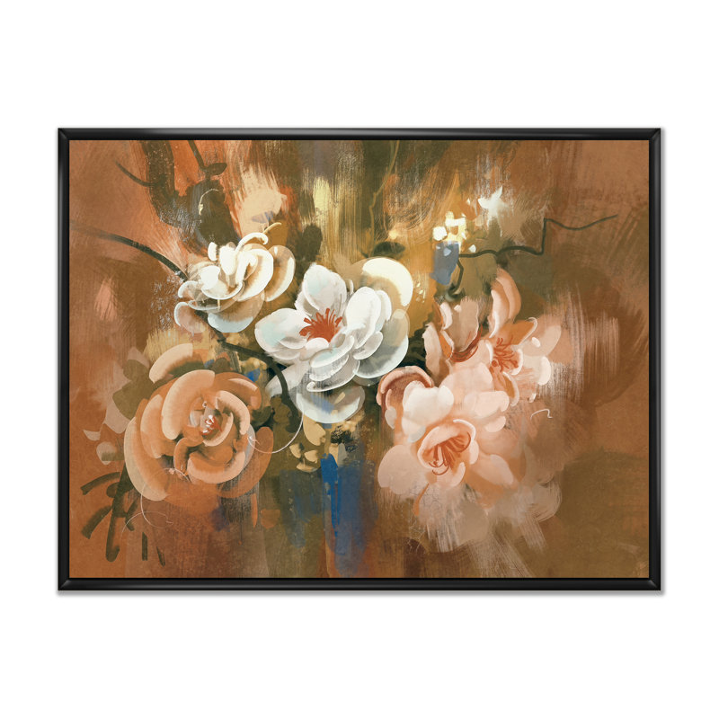 «Abstract Blooming Grunge Bouquet», reproduction sur toile, H 16 po x l 32 po x P 1 po, Cadre flottant noir