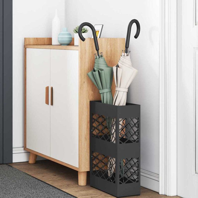 Umbrella Stand With Storage 28 X 12 X 41 Cm Steel, Black