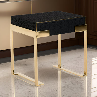 Cid Ruth 25 Inch Nightstand, Square Wenge Top, Polished Gold Legs