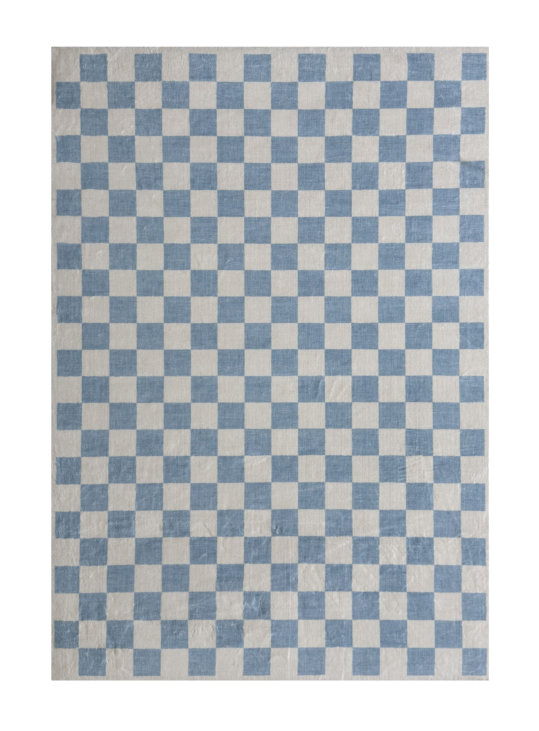 Ebern Designs 4' X 6' Blue And Off White Checkered Area Rug | Wayfair