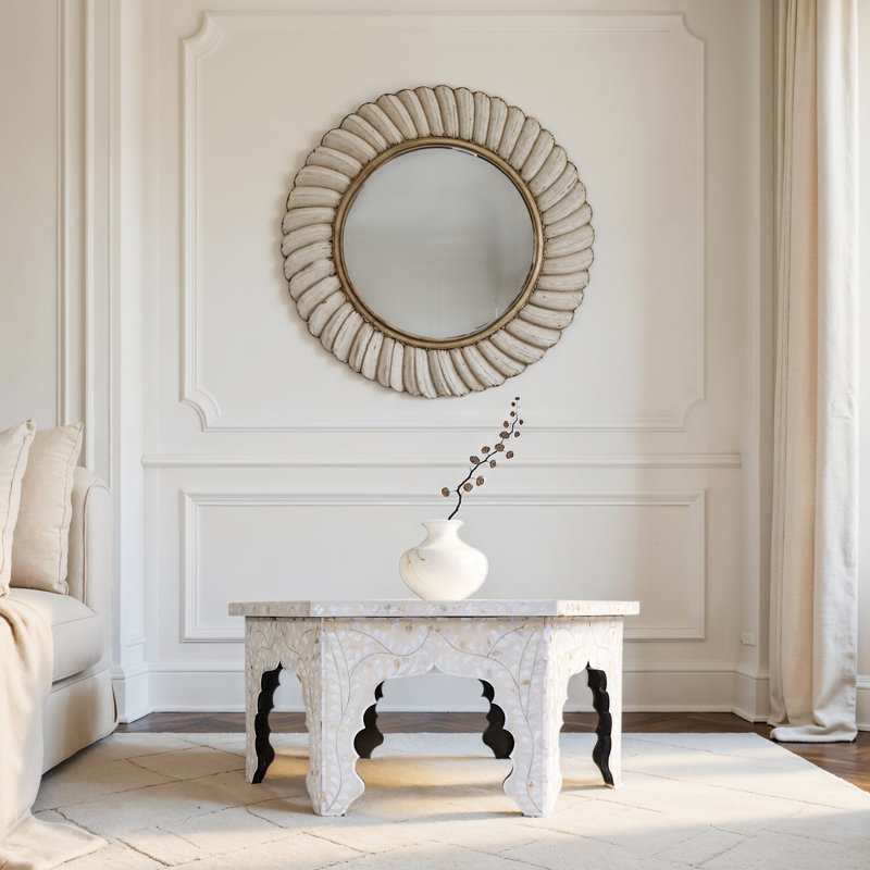  Marjorie 40,5 po W Table basse hexagonale en nacre blanche