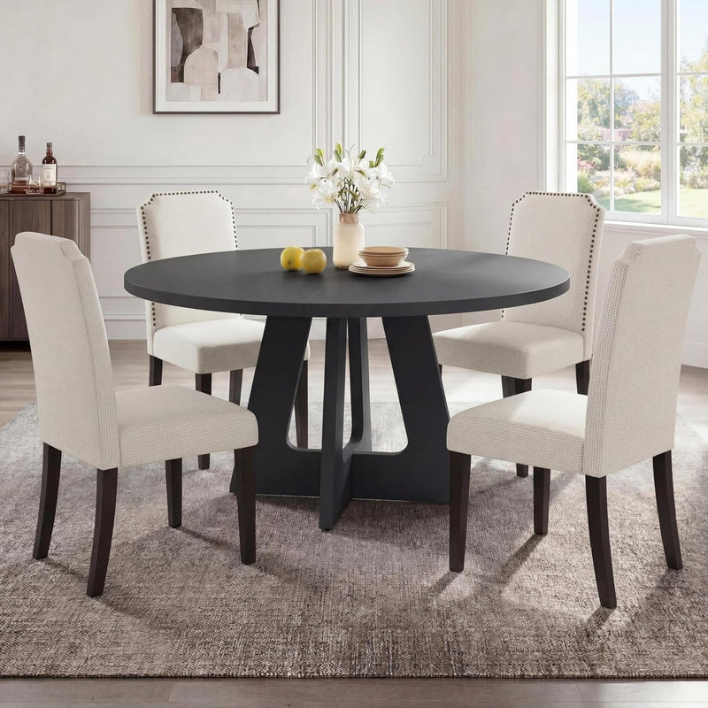 Ensemble de salle à manger rond 3 pièces 47,24 "- 2 chaises rembourrées, table de cuisine peu encombrante pour 4 à 6 personnes, coin-repas compact pour appartement, salon