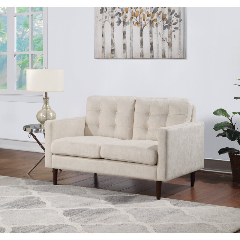 Jaimie-Leigh Mid-Century Loveseat, Cream Polyester