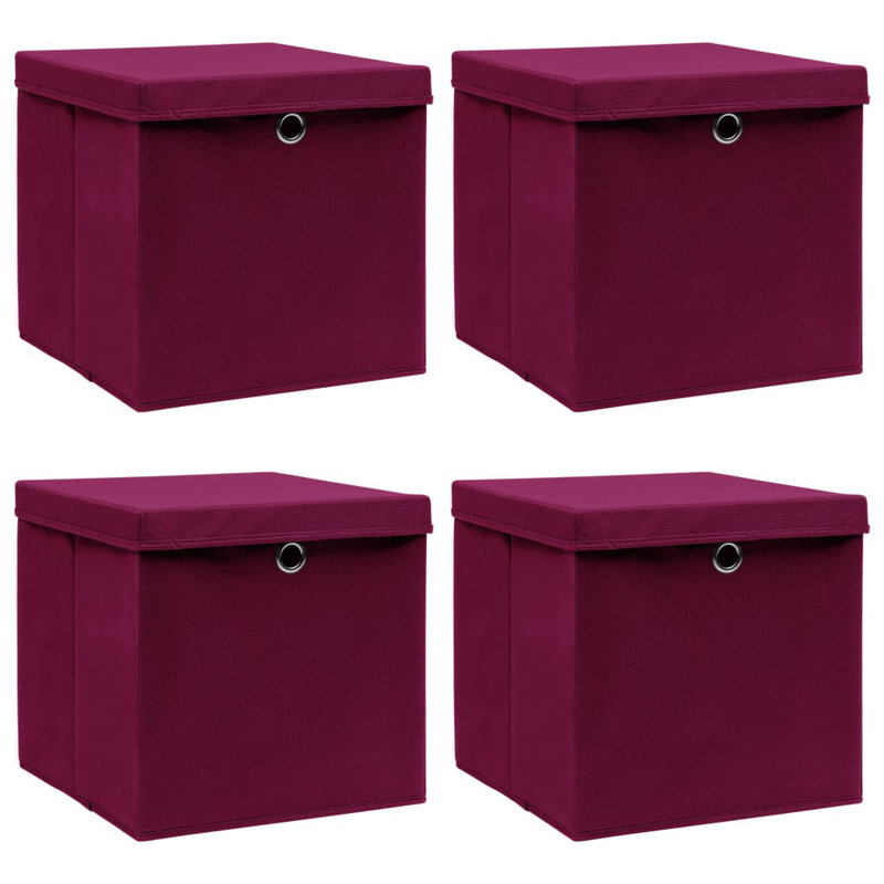 Storage Box Foldable Storage Chest Organizer Basket Non-woven Fabric, Dark Red with lids