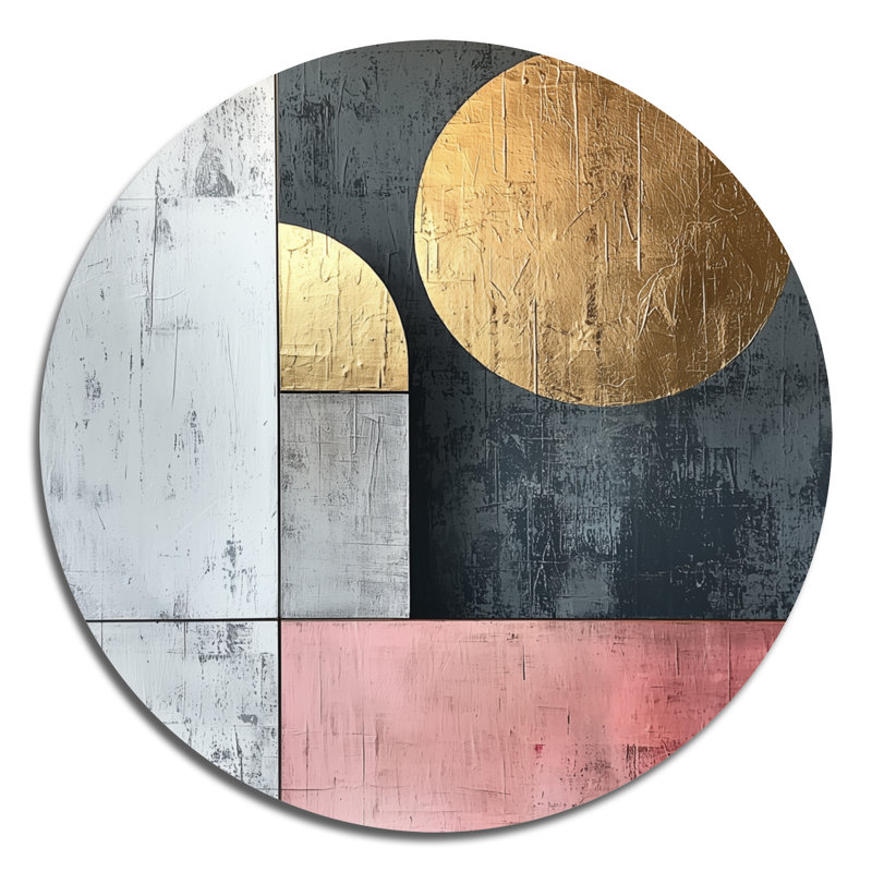 Motif géométrique doré rose et gris géométrique pure - Art mural moderne en métal doré, H 23 po x l 23 po