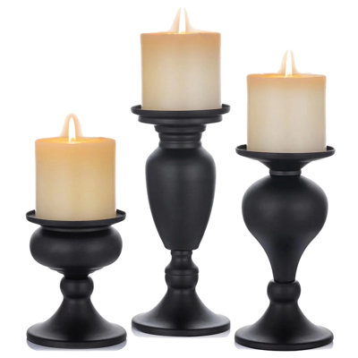 Vintage Black Candle Holders For Pillar Candles Metal Set Of 3