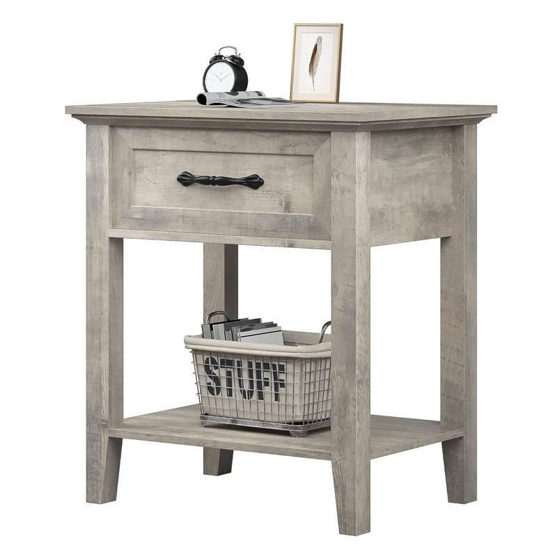 Table de bout avec tiroir, table d'appoint pour le salon, Gris, Individuel