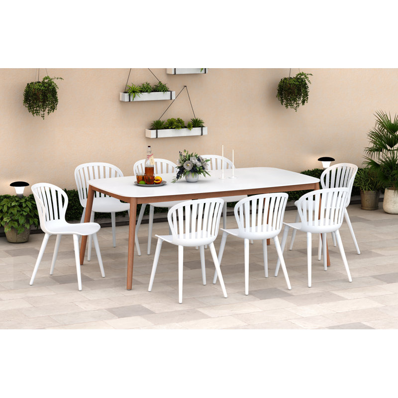 Patio Dining Set with, White, White