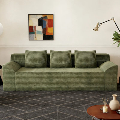 71" Green Corduroy 3-Seater Sofa, Deep Seat, No Assembly, for Conference Room