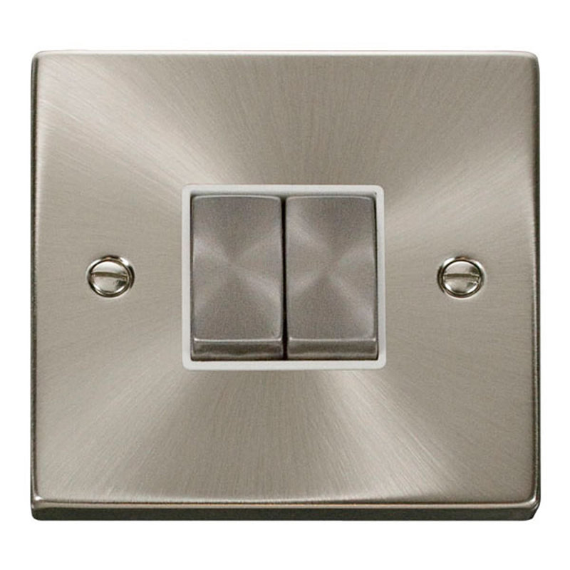 Satin / Brushed Chrome 10A 2 Gang 2 Way Ingot Light Switch