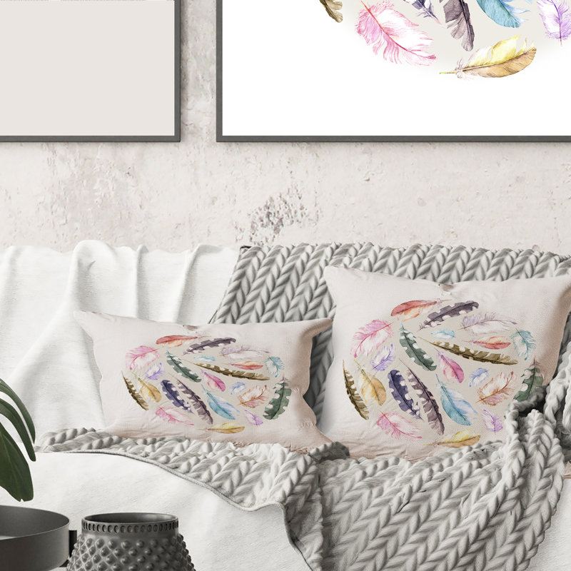 Bird Feathers in Circle Rectangular Pillow Cover & Insert