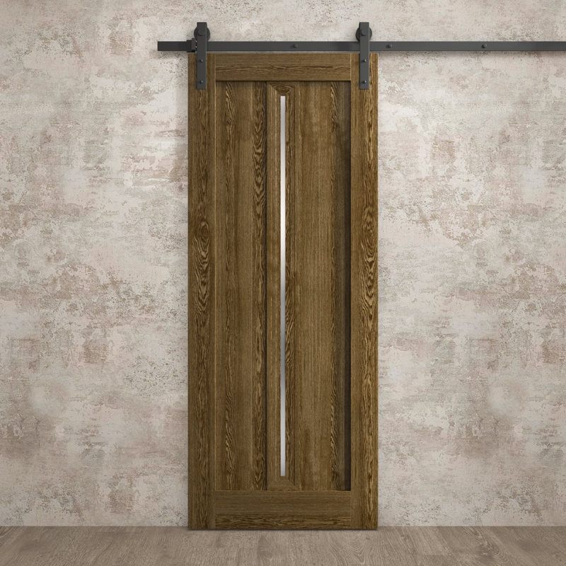 Ensemble de quincaillerie lourde pour porte de grange moderne avec porte de grange Ego 5014, 18 po x 80 po, Chêne marbré