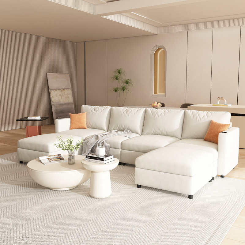 Grand canapé modulaire moderne, canapé modulaire en U avec fonction de rangement, canapé-lit de 123 po avec repose-pieds, méridienne modulaire à 6 places pour salon, chenille