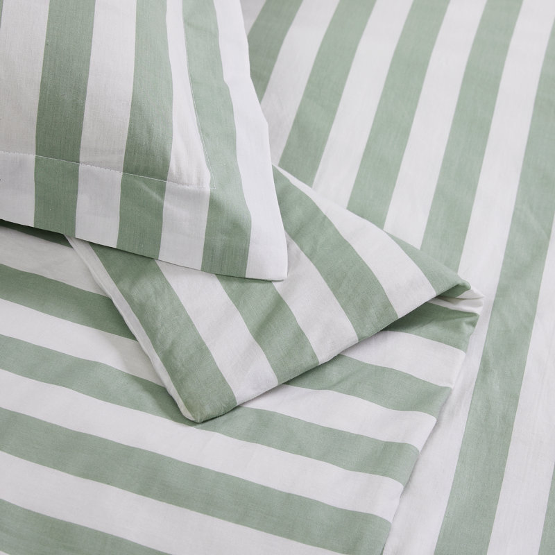 Brooklyn Loom Levi Stripe Duvet Set, Queen Duvet Cover + 2 Standard Pillow Shams, White/Sage Green