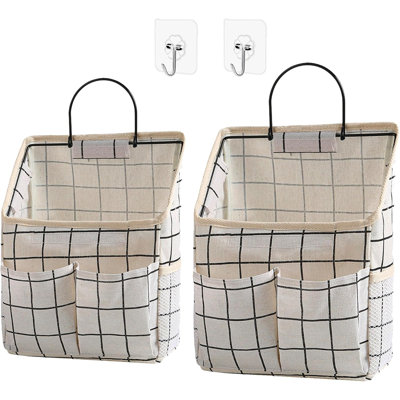 Paquet de 2 sacs de rangement suspendus au mur, organisateur avec poches, rangement pour dortoir, cuisine dans la chambre à coucher (grille blanche)