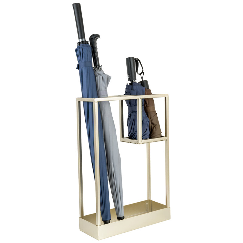 Modern Brass Tone Wide Rectangular Freestanding Umbrella Holder