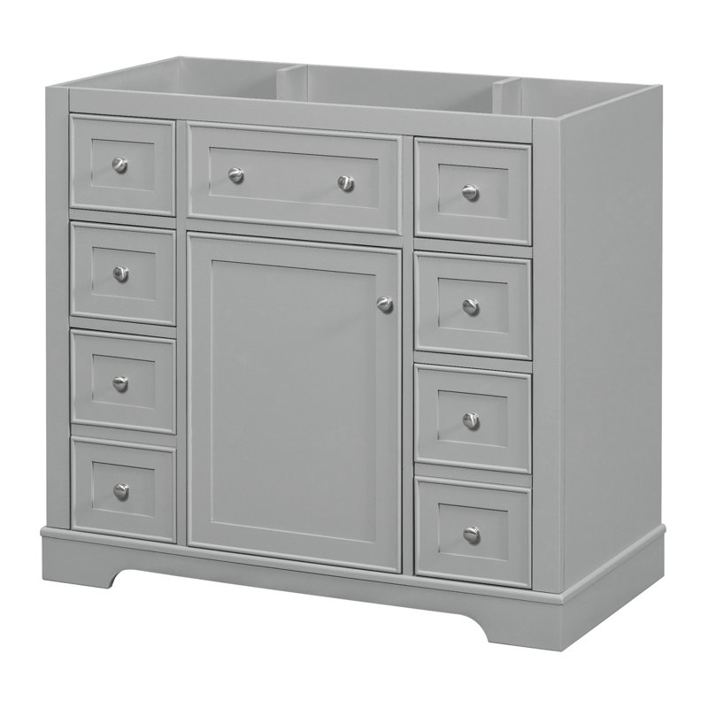 Meuble-lavabo 36 po sans lavabo, base d'armoire seulement, une armoire et six tiroirs, Gris