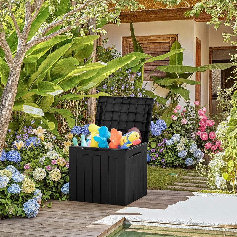 31 Gallon All-Weather Outdoor Deck Box with Lockable Lid for Patio, Black