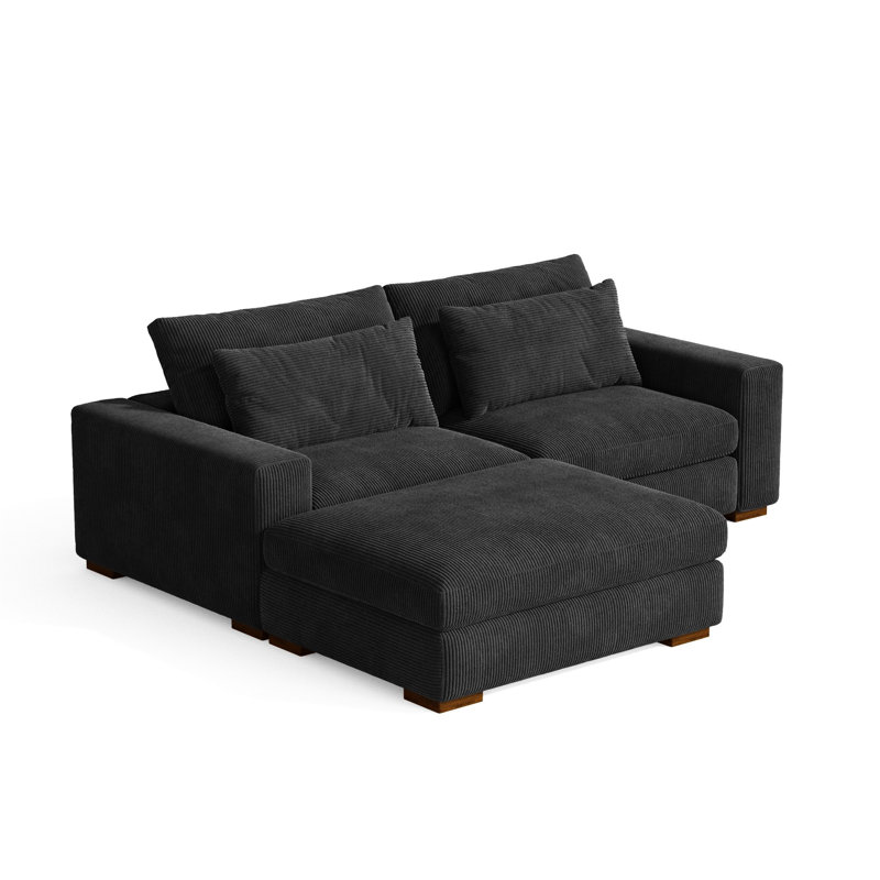 Canapé modulaire 3 pièces Alahya, Velours côtelé noir
