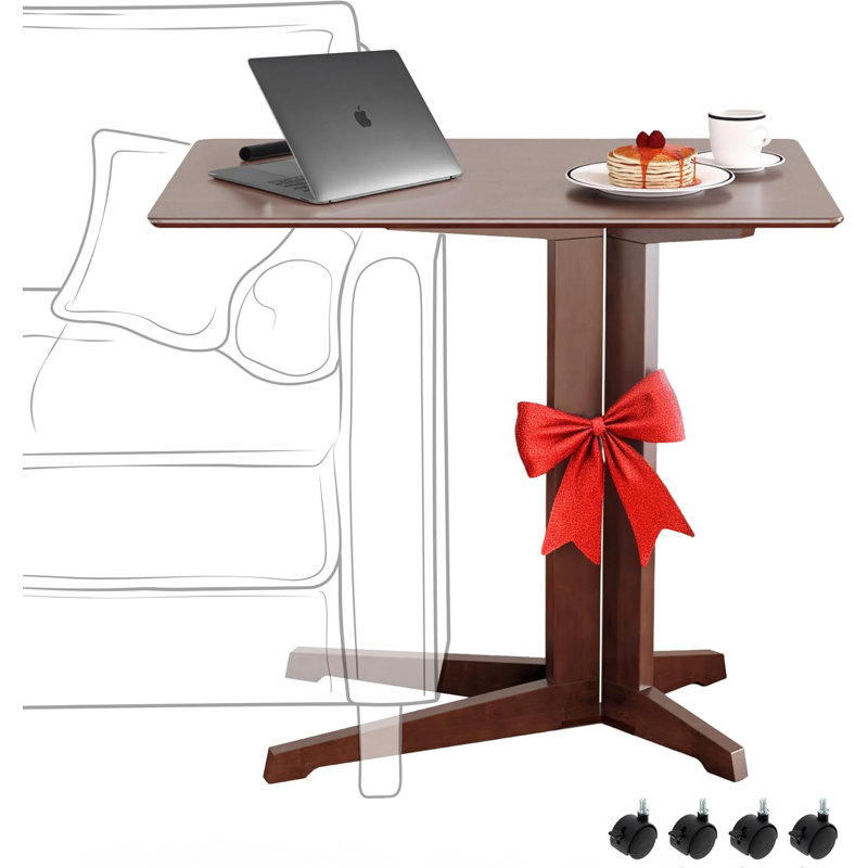 Bamboo Rolling Side Table with Wheels - Sofa Side Table Slide Under - Laptop Table