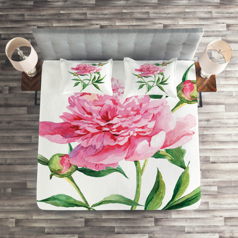 Flower Eclectic Polyester Coverlet, King Bedspread + 2 Shams