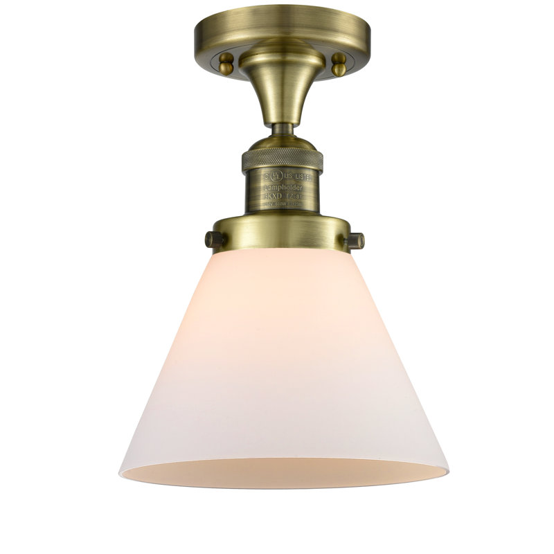 Cone 1 Light Semi-Flush Mount, Antique Brass, Matte White Cased, 6 Watt Vinage LED Bulb