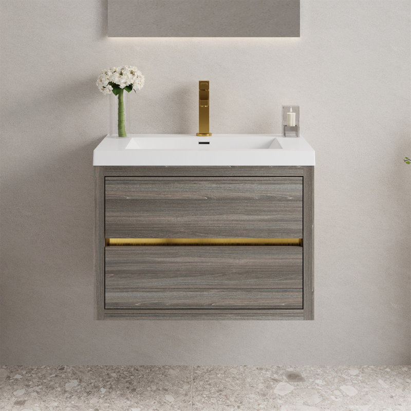 Meuble-lavabo mural avec lavabo, Bois de frêne gris, 30"