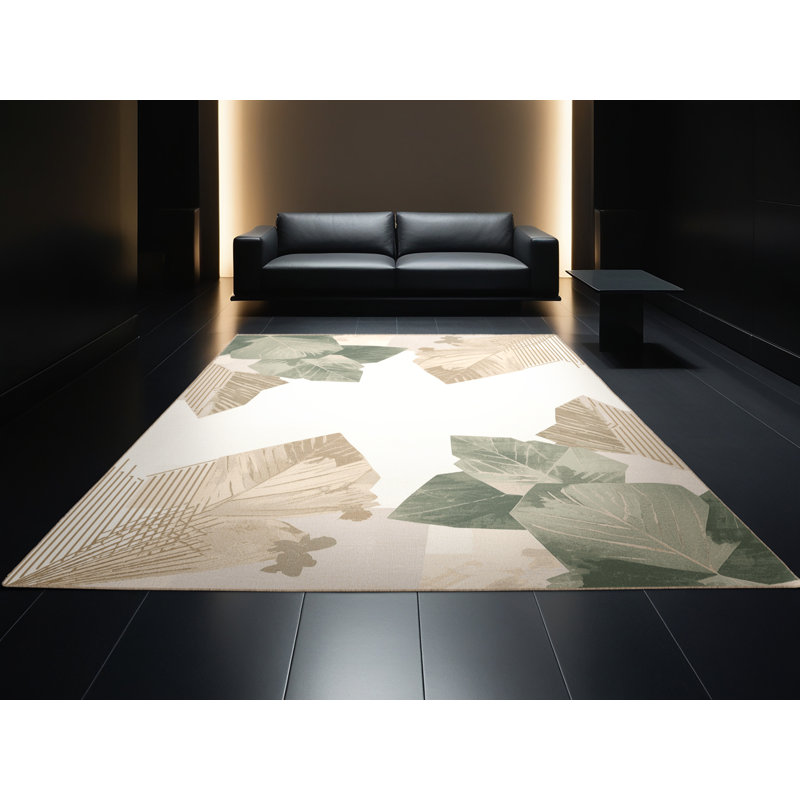 Tapis géométrique beige délavé à la machine Ortencia Mint, 5 x 7