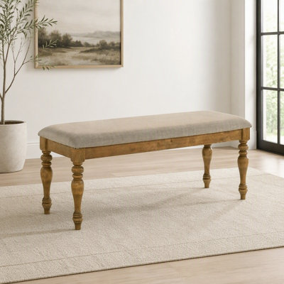 Antique Natural Oak Wood Dining Bench with Cushion, Farmhouse Style Bench for Home, Entryway, Kitchen Dining Room