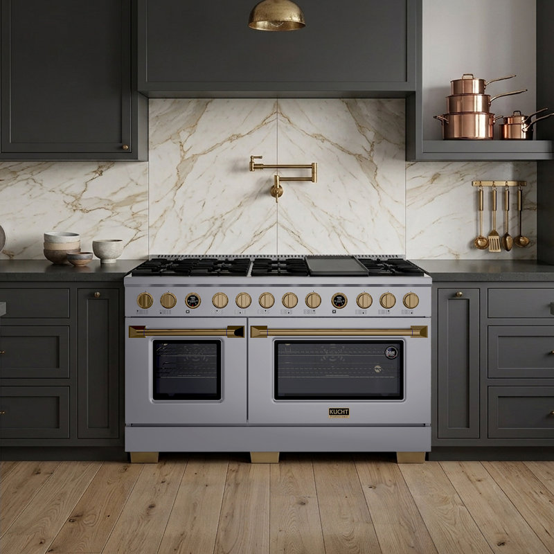60 In. 7.9 Cu. Ft. 10 Burners Dual Fuel Range For Propane Gas In Stainless Steel With Kucht Horus Thermostat, Gold