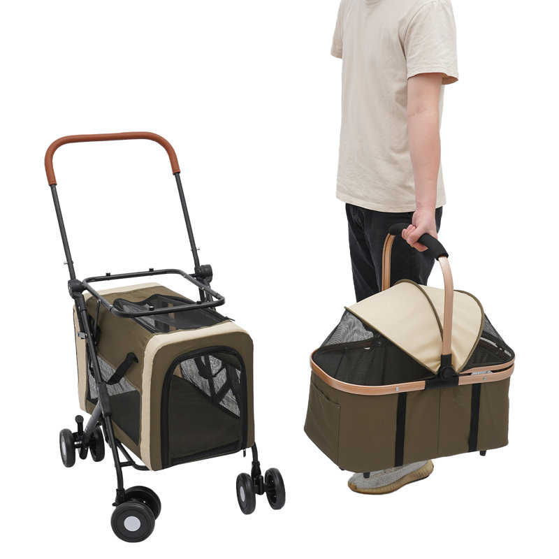 Poussette pour animal de compagnie à deux niveaux avec support réglable, poignée pliable et roues pivotantes à 360 ° (capacité de 77 lb)