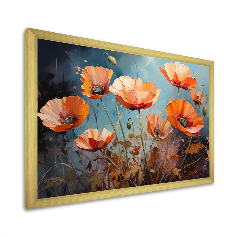 «Orange Poppies Poppy Euphoria III», reproduction sur toile, H 34 po x l 44 po x P 1,5 po, Encadrement doré