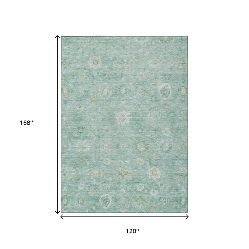 Tapis damassé lavable bleu sarcelle, ivoire et beige, 3 m x 4,25 m, pour intérieur et extérieur