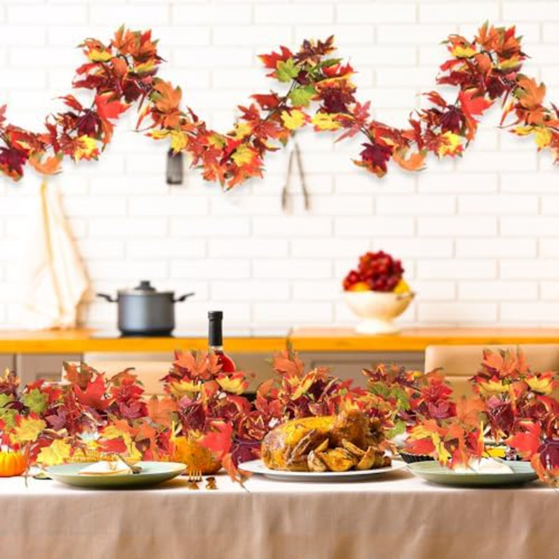 2 pièces décoratives d'automne, guirlande d'automne de 11,8 pi pour le manteau de cheminée, décorations d'automne pour la maison, décorations de l'Action de grâce d'intérieur, guirlande d'Halloween