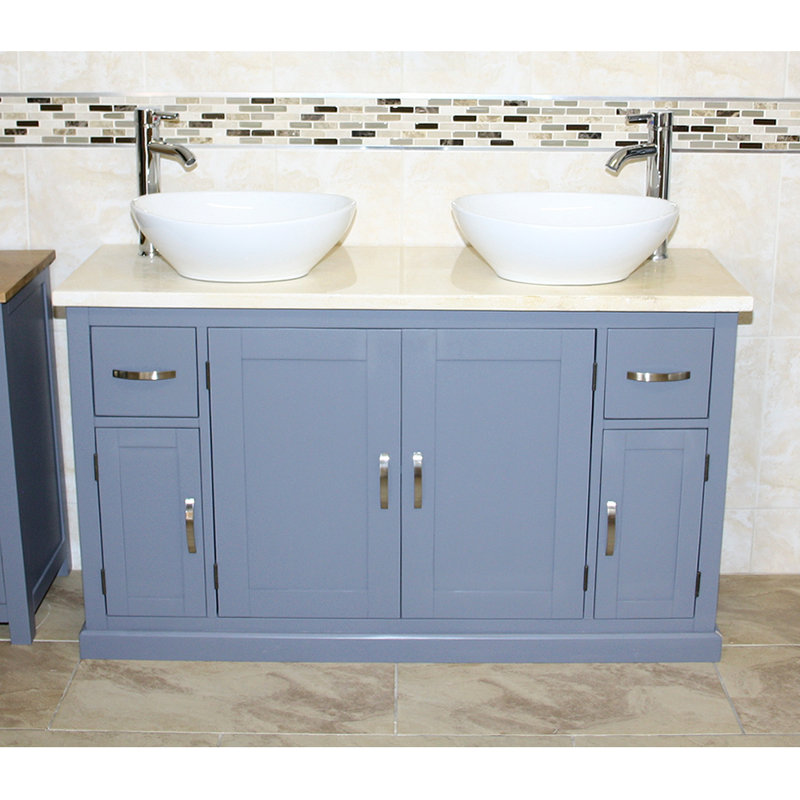 Regatta 1230mm Double Bathroom Vanity with Vessel Ceramic Basin, Cream Marble