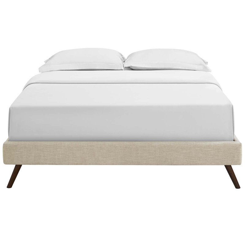 Structure de lit Loryn avec pieds évasés ronds, Très grand, Mélange de polyester beige
