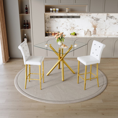 Versatile Modern Patio Bar Sets With Gold Metal And Glass For Kitchen