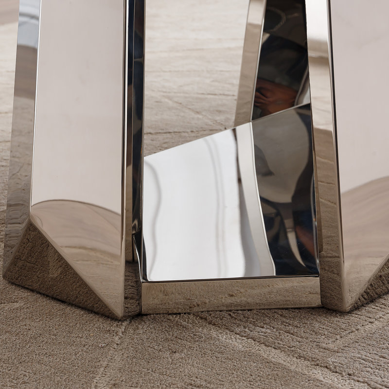Table de salle à manger en marbre pour 6 personnes, table de salle à manger rectangulaire en faux marbre 70 po avec base en acier inoxydable à finition miroir, table de cuisine moderne en marbre de grande taille (argent, blanc)