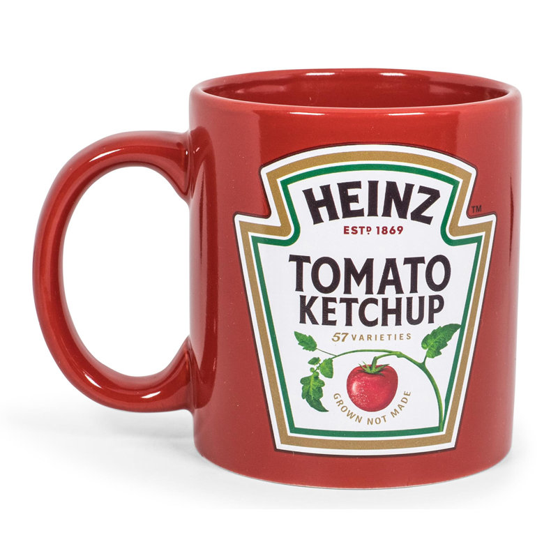 Tasse à café en céramique «valeur de l'attente» par le logo ketchup de Heinz | Peut contenir 16 onces
