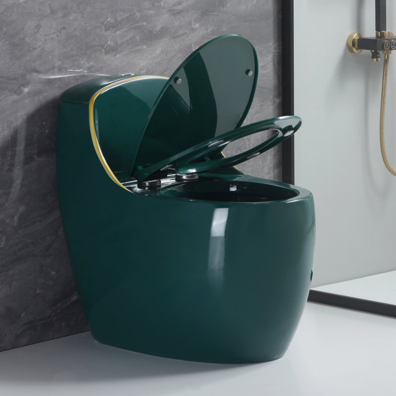 One-piece Chair Height Toilet With 1.6 GPF Single Flush,  Floor Mount Elongated Toilet With Soft Close Seat, Green