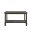 Table haute de comptoir grise II - Bois synthétique, pieds carrés droits, tablette de rangement inférieure intégrée. Matériau : bois. Disponible.