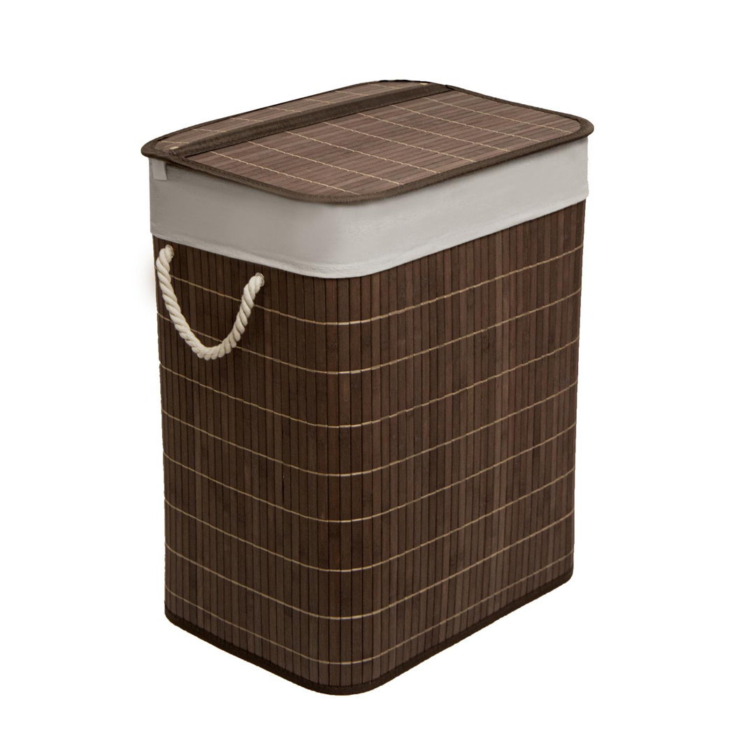 MantraRaj Bamboo Laundry Bin with Handles 65L Square Hamper Basket with Removable Liner(Dark Brown)