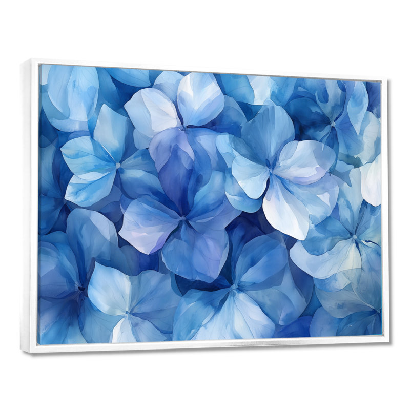 «Ilhaam Hydrangea As Brush Strokes II», art mural hortensia, H 30 po x l 40 po, Impression encadrée flottante, Blanc