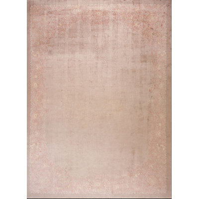 Washed Out Light Cream and Rose Color Big Antique Chinese Deco Rug