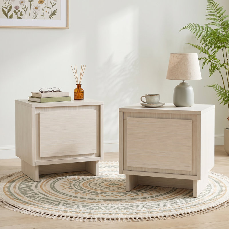 Table de chevet moderne en bois avec tiroir sans poignée, blanc cassé rustique, Blanc cassé rustique