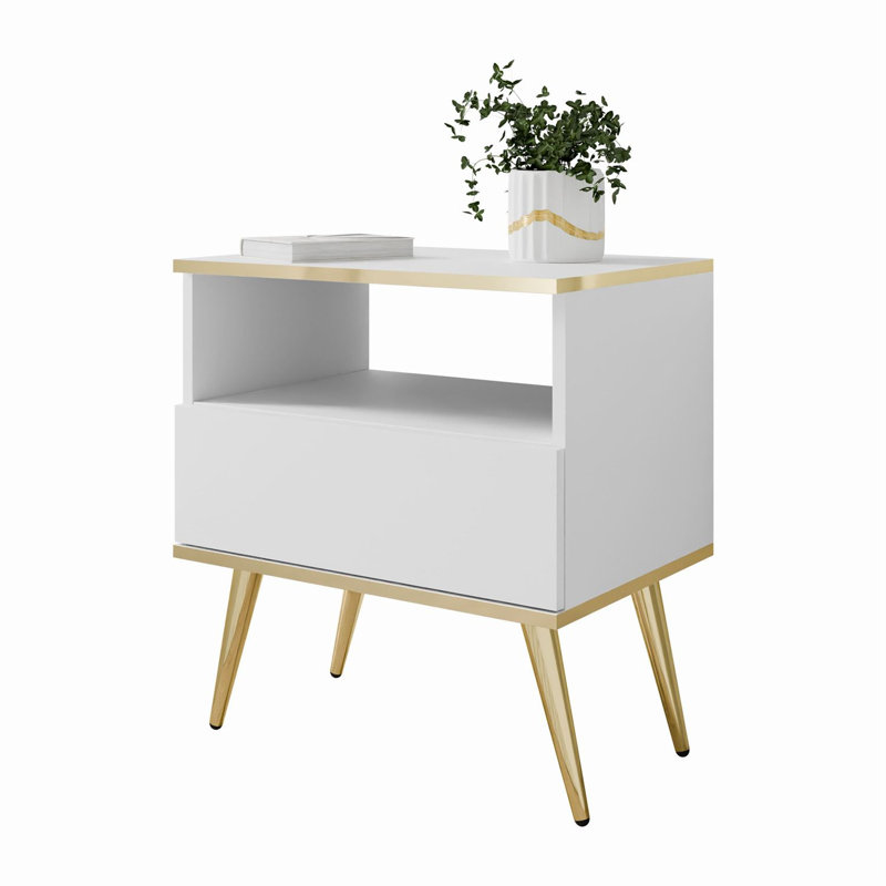54cm W Manufactured Wood Bedside Table, White