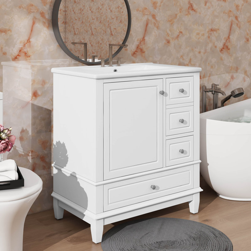 Meuble-lavabo polyvalent de 30 po avec lavabo - équipé d'une porte (avec tablette) et de trois tiroirs à fermeture silencieuse