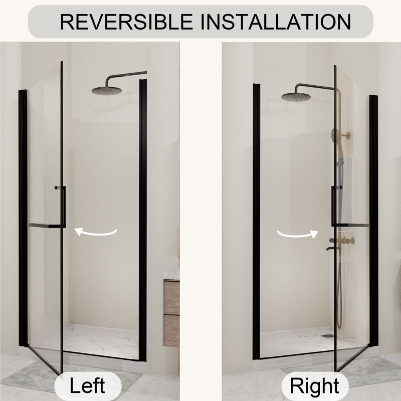 Solvyn Semi-Frameless Pivot Shower Door with 1/4" Tempered Glass and Adjustable Width, 34"
