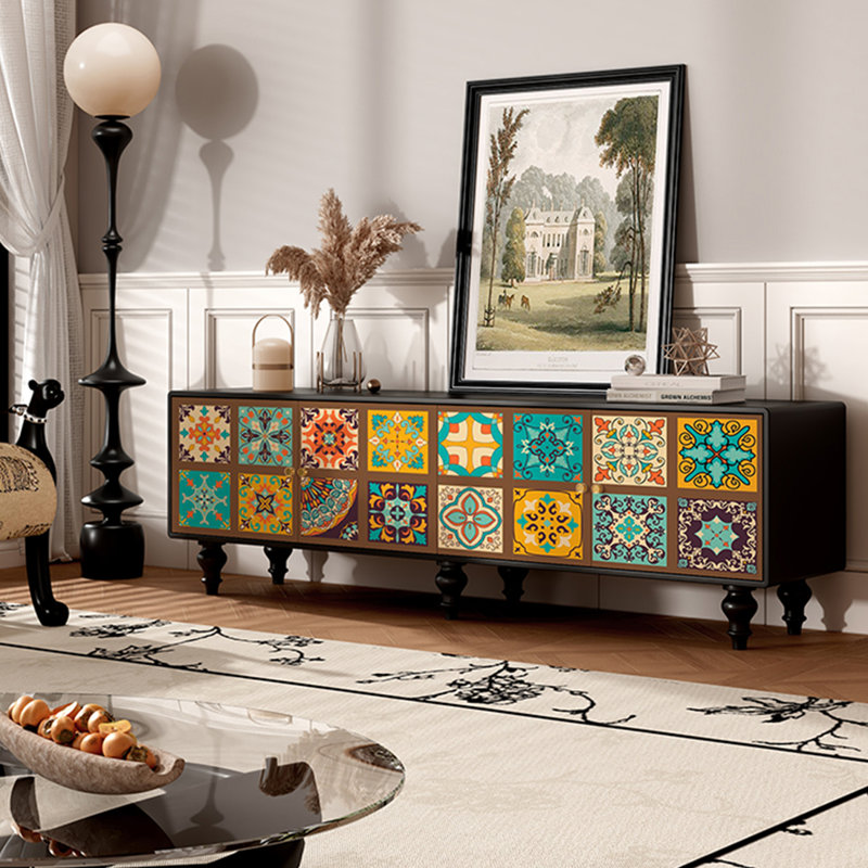 Meuble télé en pin massif avec motif imprimé